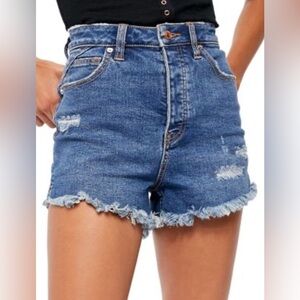 WE THE FREE SZ 28 Shorts CRVY Raw Hem Button Fly Slits Free People Denim Jeans